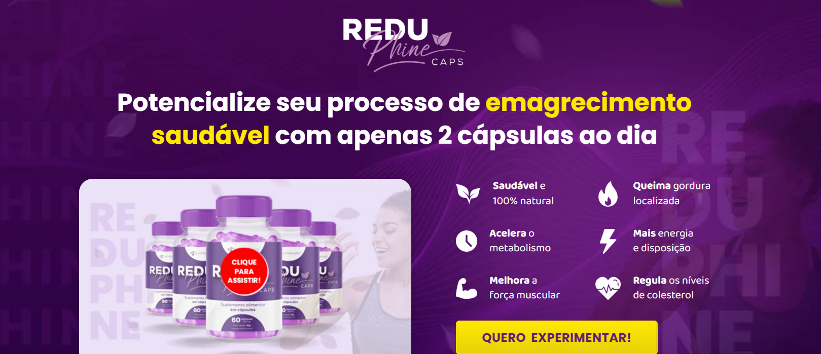 ReduPhine Caps - foto do produto e kits divulgados na página comercial