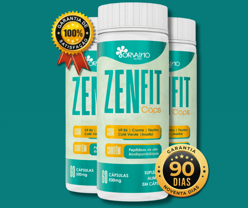 Zen Fit Caps em frascos com a embalagem do produto